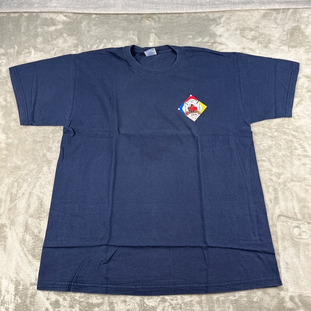 Collectible Gildan Mens Navy Blue The Bullpen‎ Hazmat Graphic Tee L